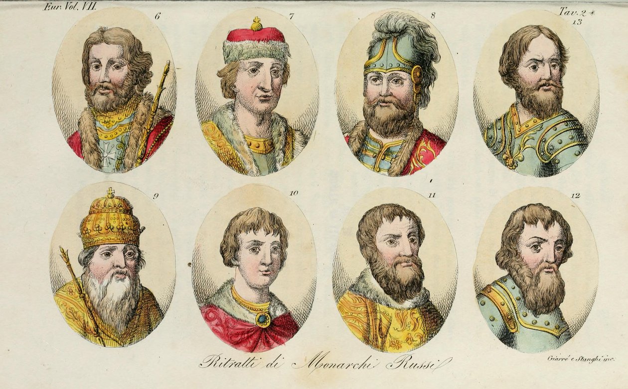 6. Yaroslav 7. Svyatoslav I 8. Svyatopolk I. Vladimir Monomakh 10. Yuri I 11. İvan I 12. Dmitry Donskoy 13. İvan III, 1831 by Luigi Giarrè