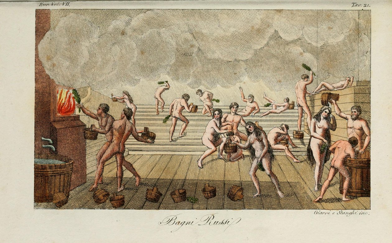 Rus hamamı. Eski ve Modern Gümrük veya Devlet Tarihinden İllüstrasyon… Giulio Ferrario, 1831 by Luigi Giarrè