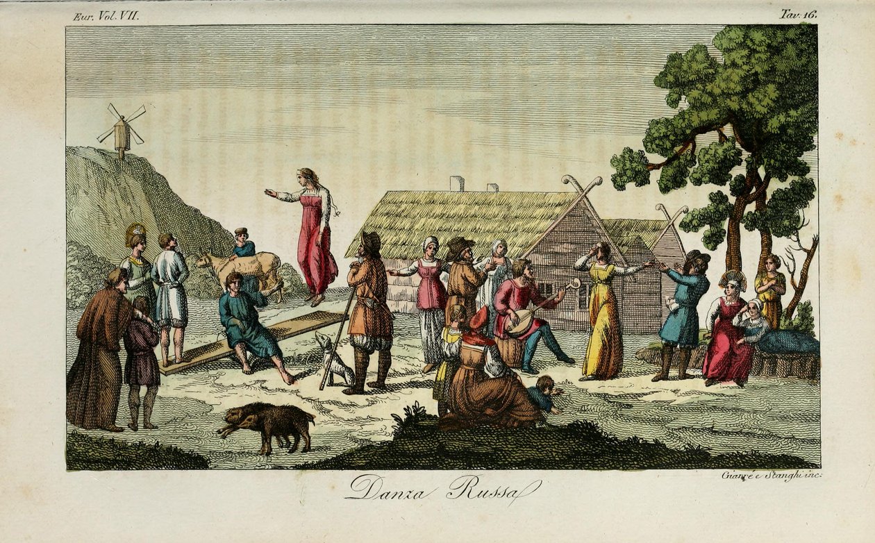 Rus dansı. Giulio Ferrario, 1831, Eski ve Modern Gümrük veya Hükümet Tarihinden İllüstrasyon by Luigi Giarrè