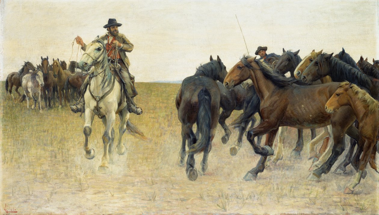 Pisan ovasında atlar (tuval üzerine yağlı boya) by Luigi Gioli
