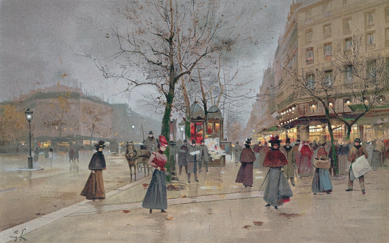 Grands Boulevards Opera Quartier'de akşam, 20. yüzyılın başlarında] by Luigi Loir