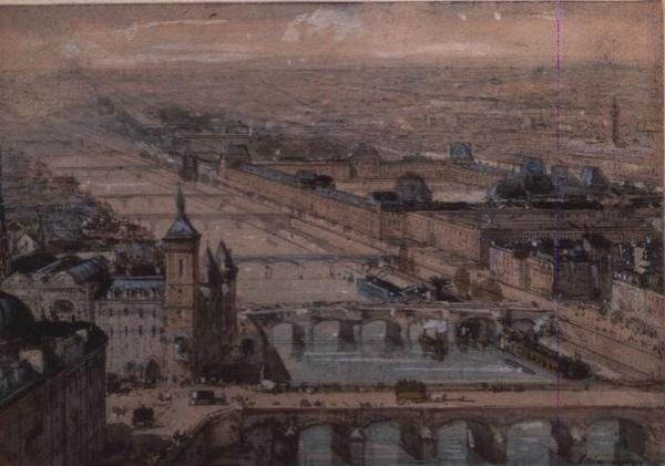 Ile de la Cite ve Palais du Louvre, Paris by Luigi Loir