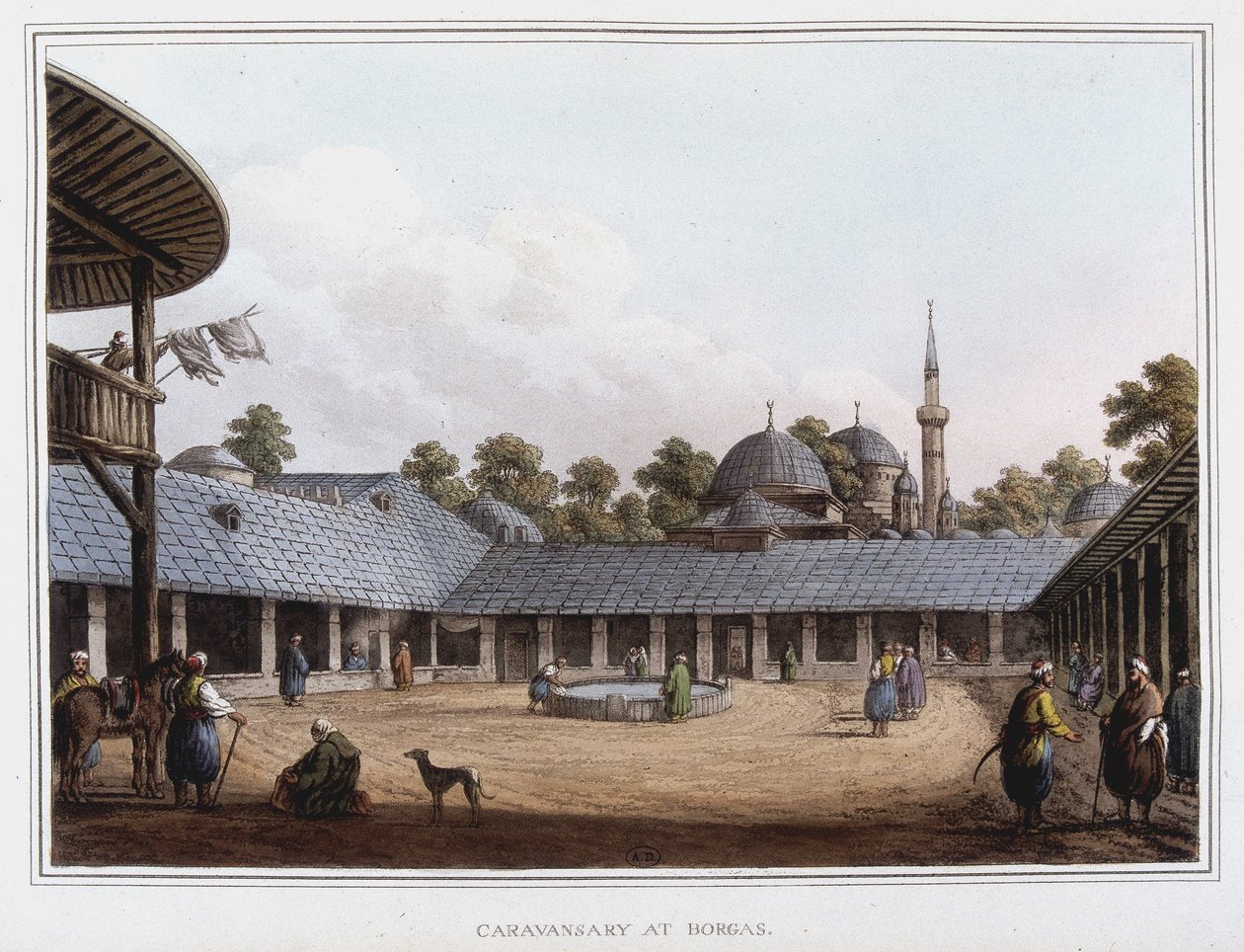 Borgas kampı. Luigi Mayer, Londra tarafından çekilen orijinal çizimlerden “” Osmanlı Hakimiyetlerinden, Avrupa