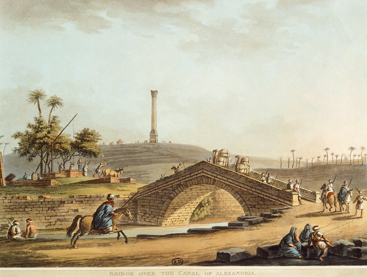 Mısır, İskenderiye Kanalı üzerindeki köprü, Luigi Mayer tarafından, gravür by Luigi Mayer