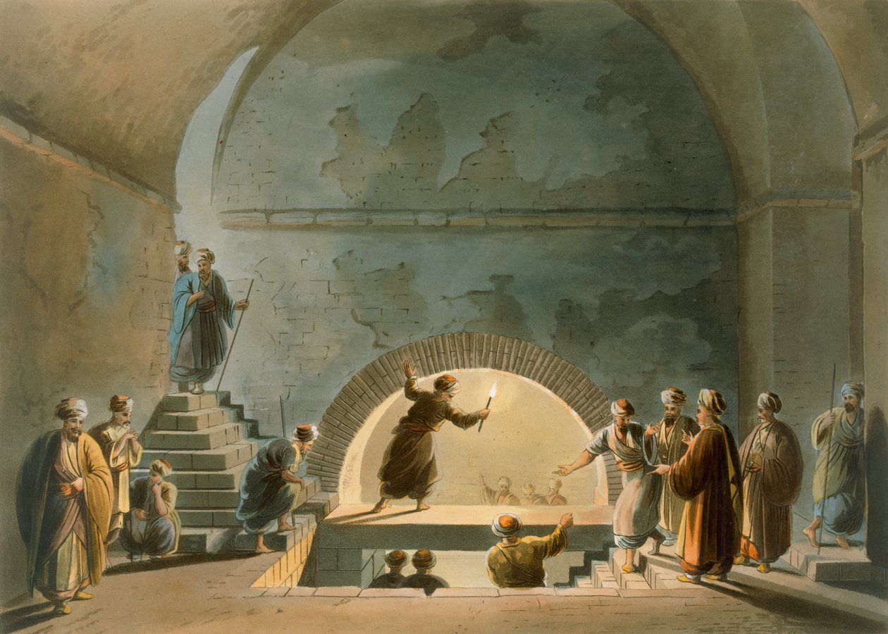 Sepulchral Chamber, Near Bethany, from 'Views of Filistin', Vol.II, R. Bowyer Historic Gallery tarafından yayınlandı, Londra, 1803 (renkli aquatint) by Luigi Mayer