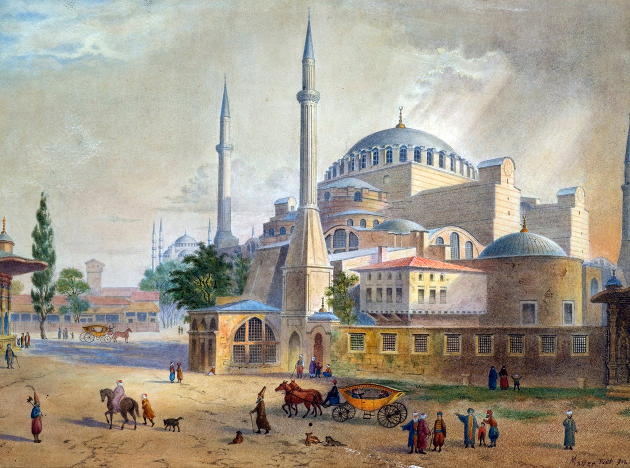 Ayasofya, Konstantinopolis par Mayer, Luigi (1755-1803). Kağıt üzerine suluboya, ebat : 26,5x36 by Luigi Mayer