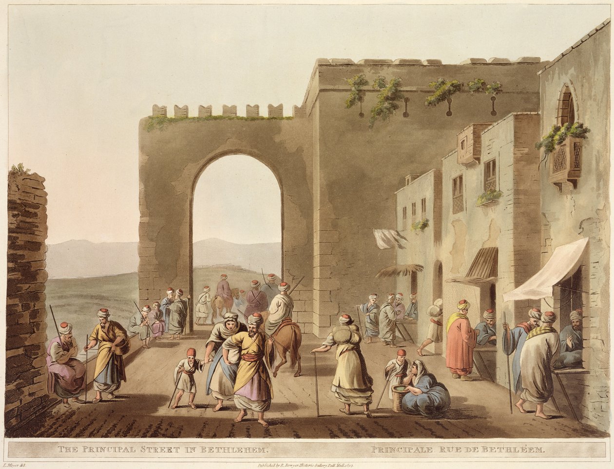 Bethlehem'deki Ana Cadde, 'Filistin Görüşleri'nden, Cilt II, R. Bowyer Tarihi Galerisi tarafından yayınlandı, Londra, 1803 (renkli aquatint) by Luigi Mayer