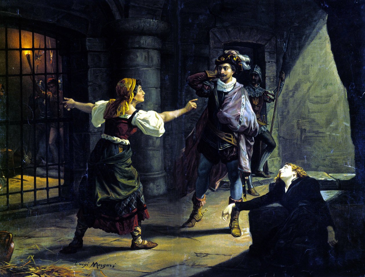 Giuseppe Verdi (1813-1901) tarafından Le Fere (Il Trovatore). Luigi Morgari tarafından kromolitografi by Luigi Morgari