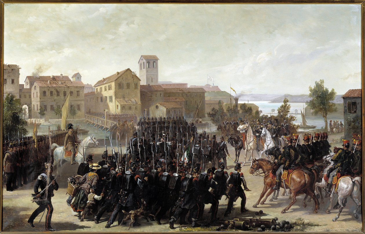 Peschiera del Garda şehrinin piedmontlular tarafından ele geçirilmesi, 30 Mayıs 1848 (tuval üzerine yağlı boya by Luigi Morgari