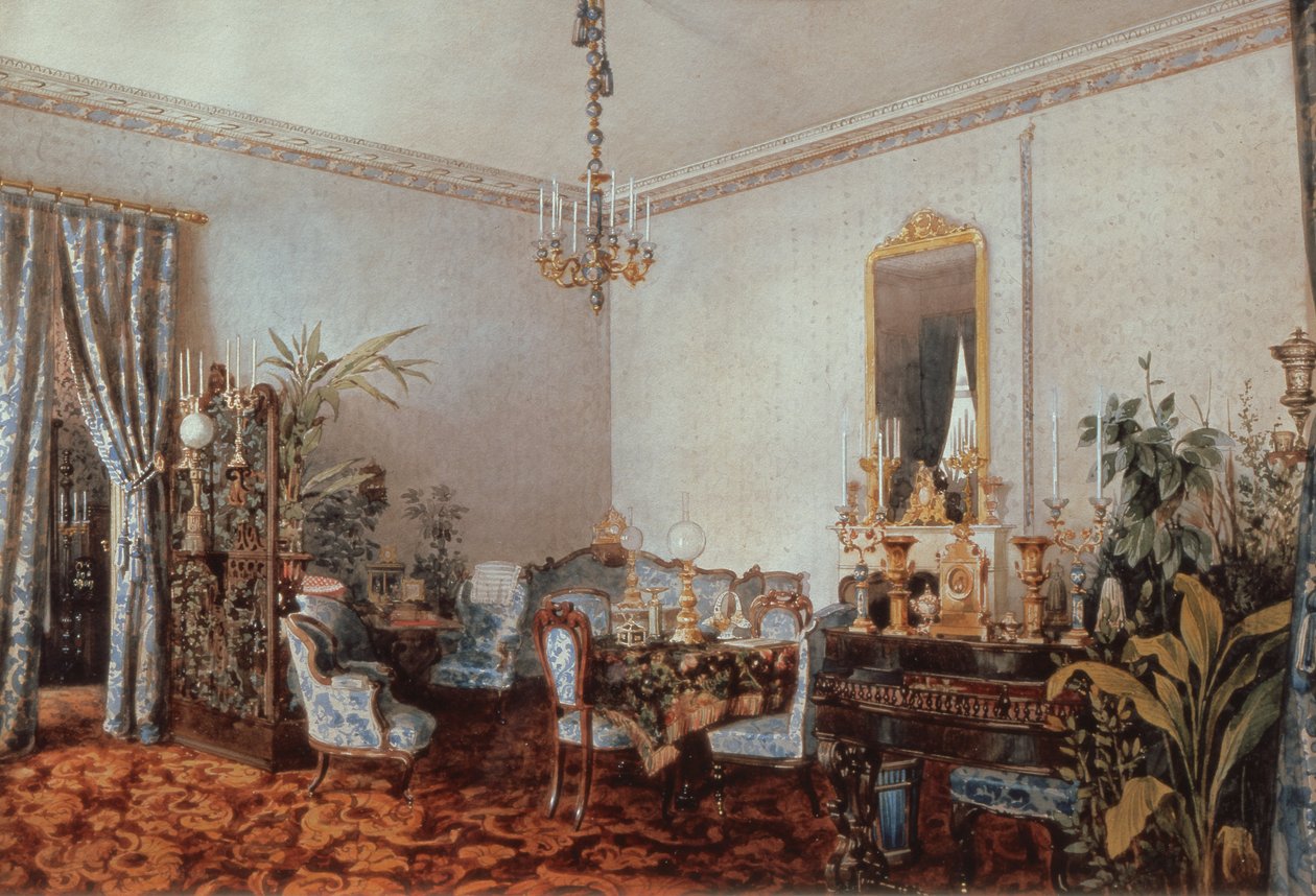 Varvara Obreskoffs Salon, 1848 (kağıt üzerinde tuvalet) by Luigi Premazzi