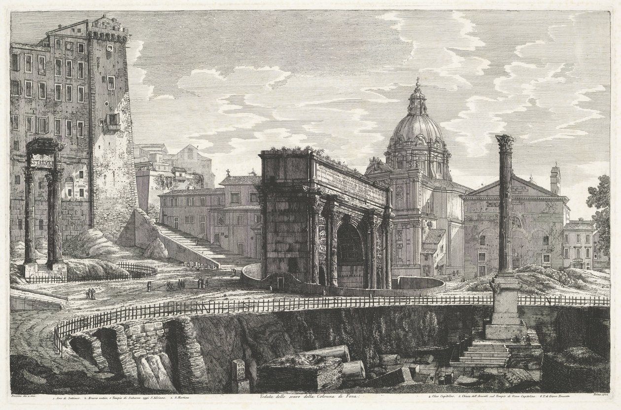 De Zuil van Phocas op het Forum Romanum Veduta dello scavo della Colonna di Foca (nesne üzerindeki başlık) by Luigi Rossini