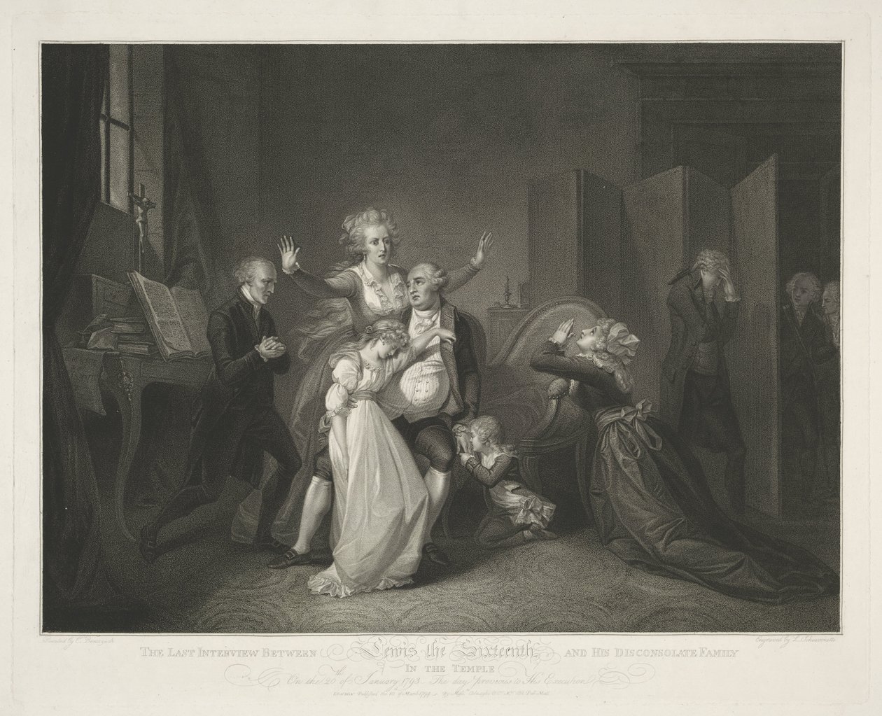 Louis XVI ve ailesinin son buluşması by Luigi Schiavonetti