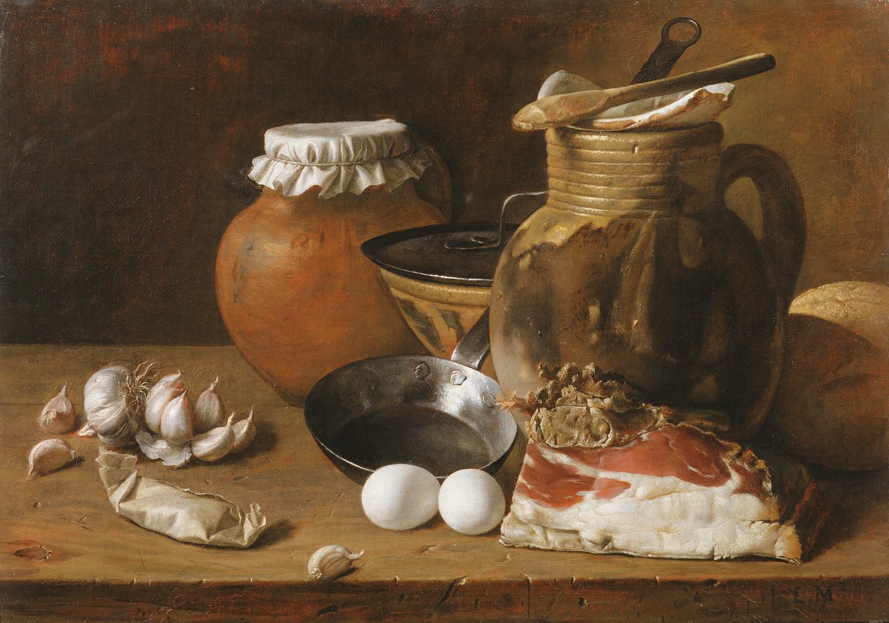 Jambon ve yumurtadan oluşan bir natürmort by Luis Egidio Melendez