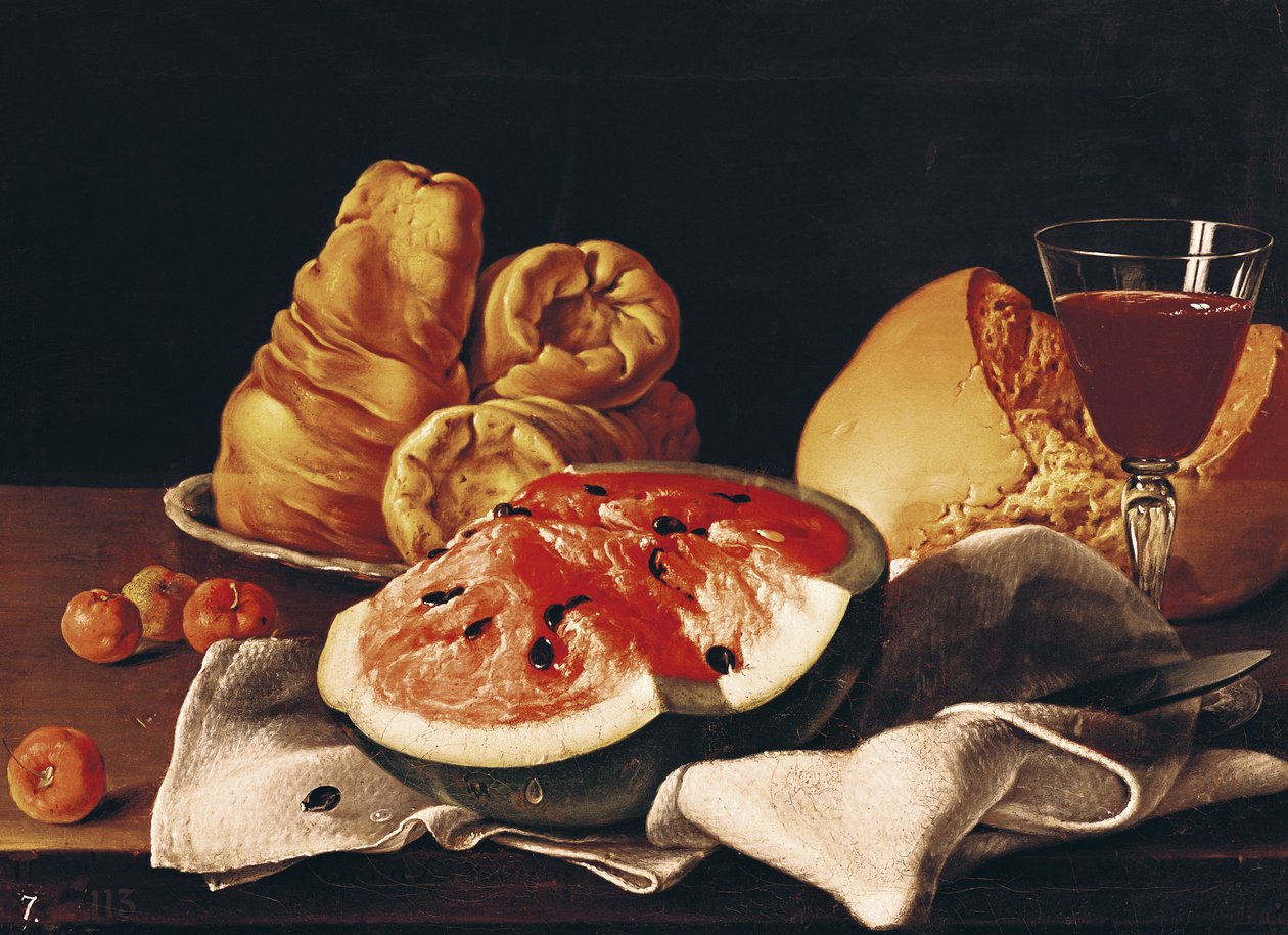 Bir Kadeh Şarap, Karpuz ve Ekmek by Luis Egidio Melendez