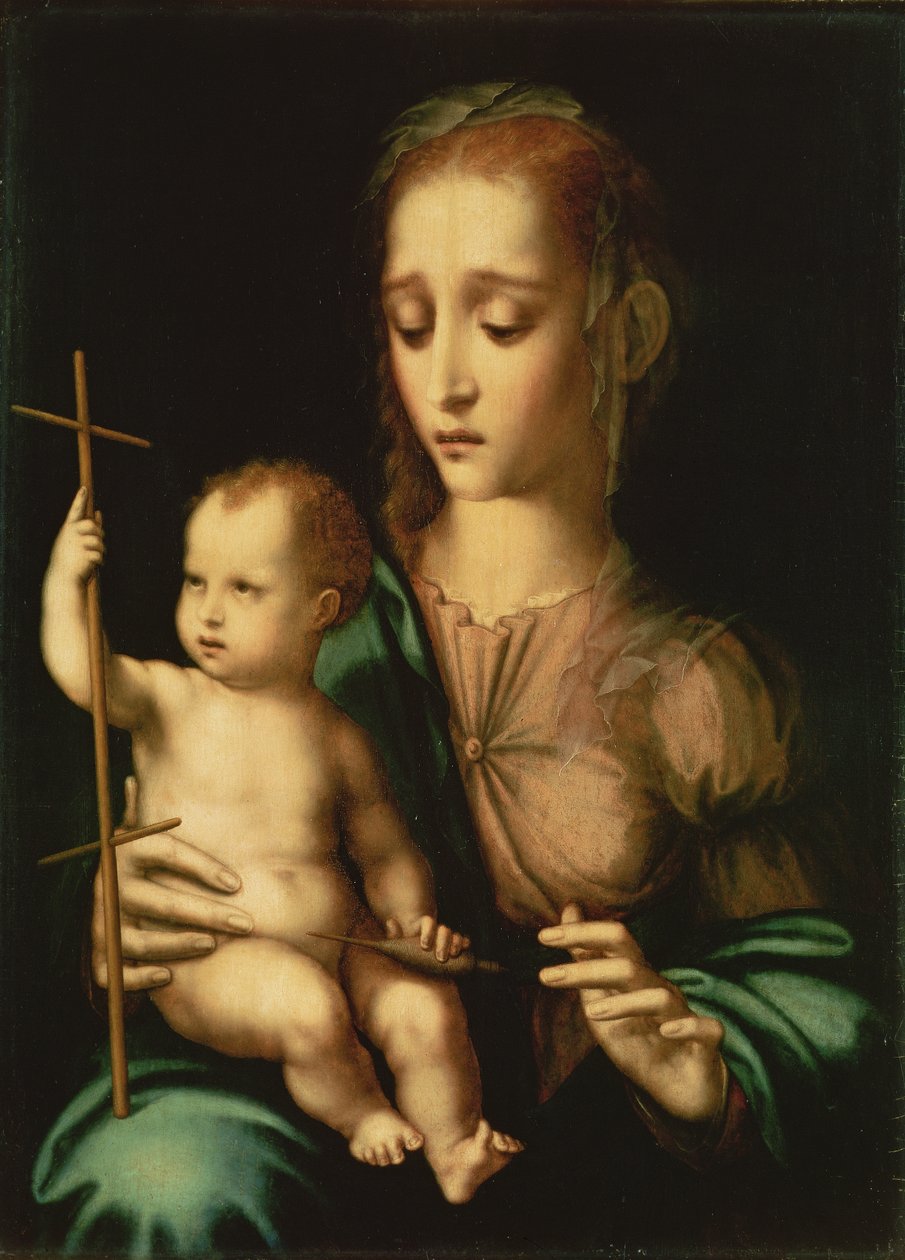 Madonna ve Distafflı Çocuk, 1570'ler (panelden aktarılmış tuval üzerine yağlıboya) by Luis de Morales