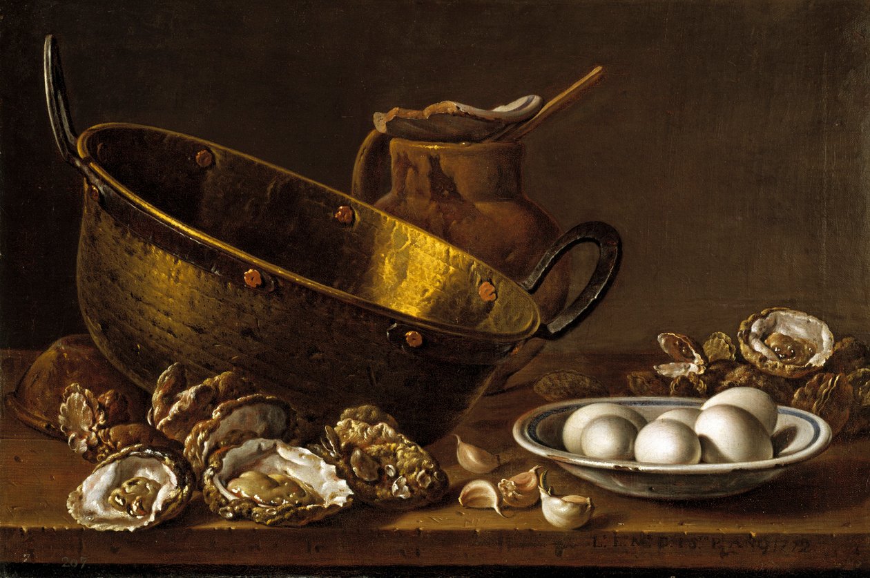 İstiridye, sarımsak ve yumurta par Melendez, Luis Egidio (1716-1780) ile natürmort by Luis Egidio Melendez
