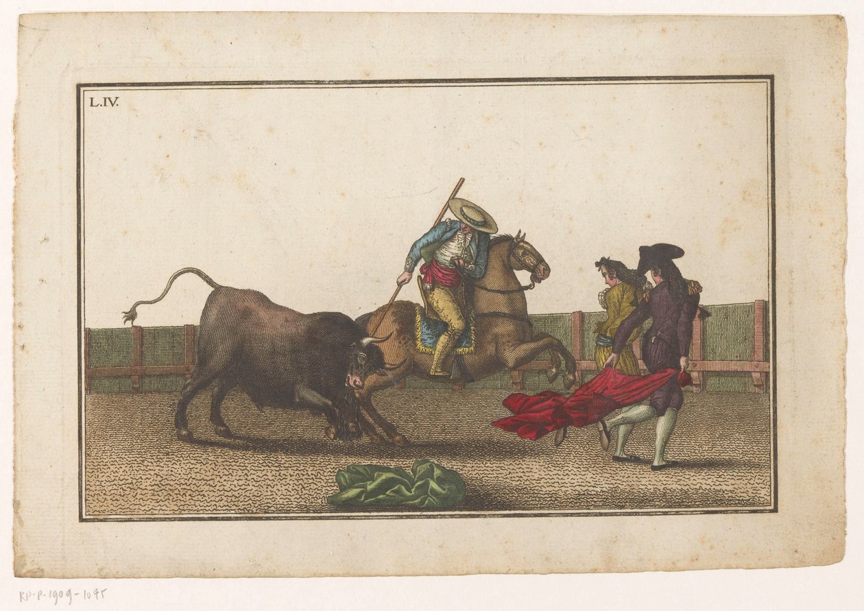 Picador mızrağını boğaya sapladı Coleccion de las Principales suertes de una corrida de toros (seri başlığı) En önemli boğa güreşi manevralarının toplanması (seri başlığı) by Luis Fernandez Noseret