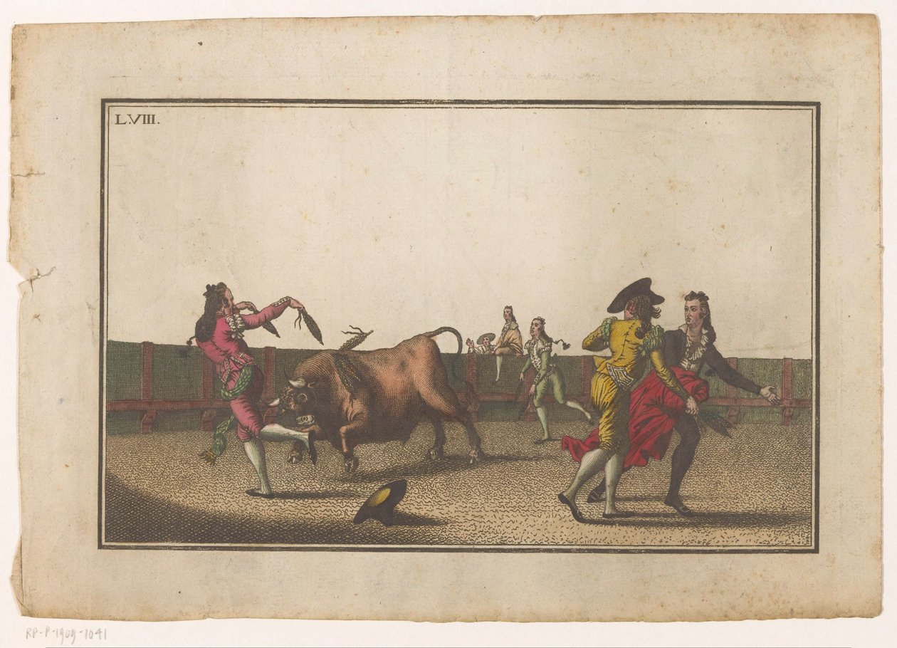 Boğa, banderillas ile meydan okuyor Coleccion de las Principales suertes de una corrida de toros (dizi başlığı) Boğa güreşindeki en önemli manevraların toplanması (dizi başlığı) by Luis Fernandez Noseret