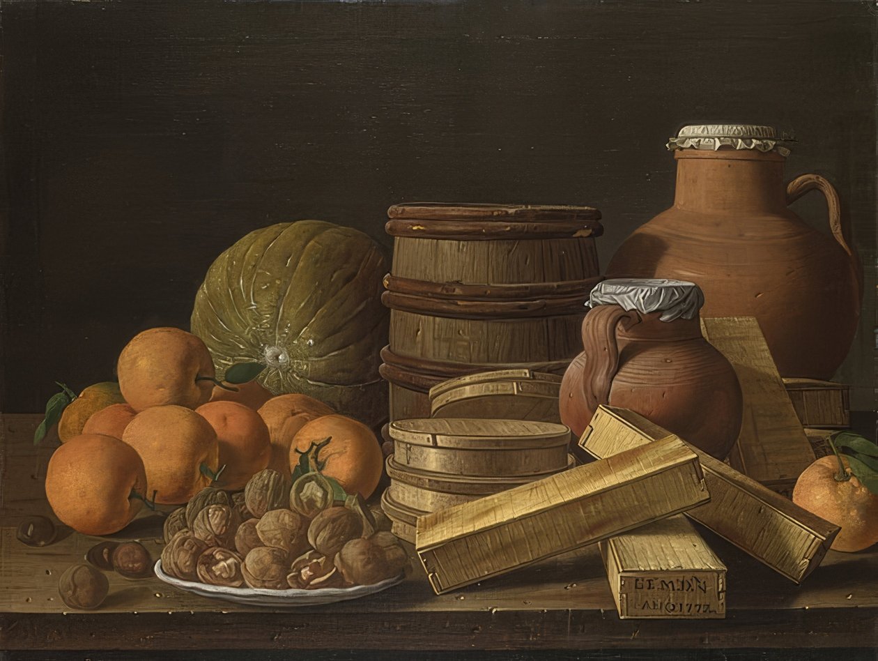 Portakal ve ceviz ile natürmort. 1772 by Luis Egidio Melendez