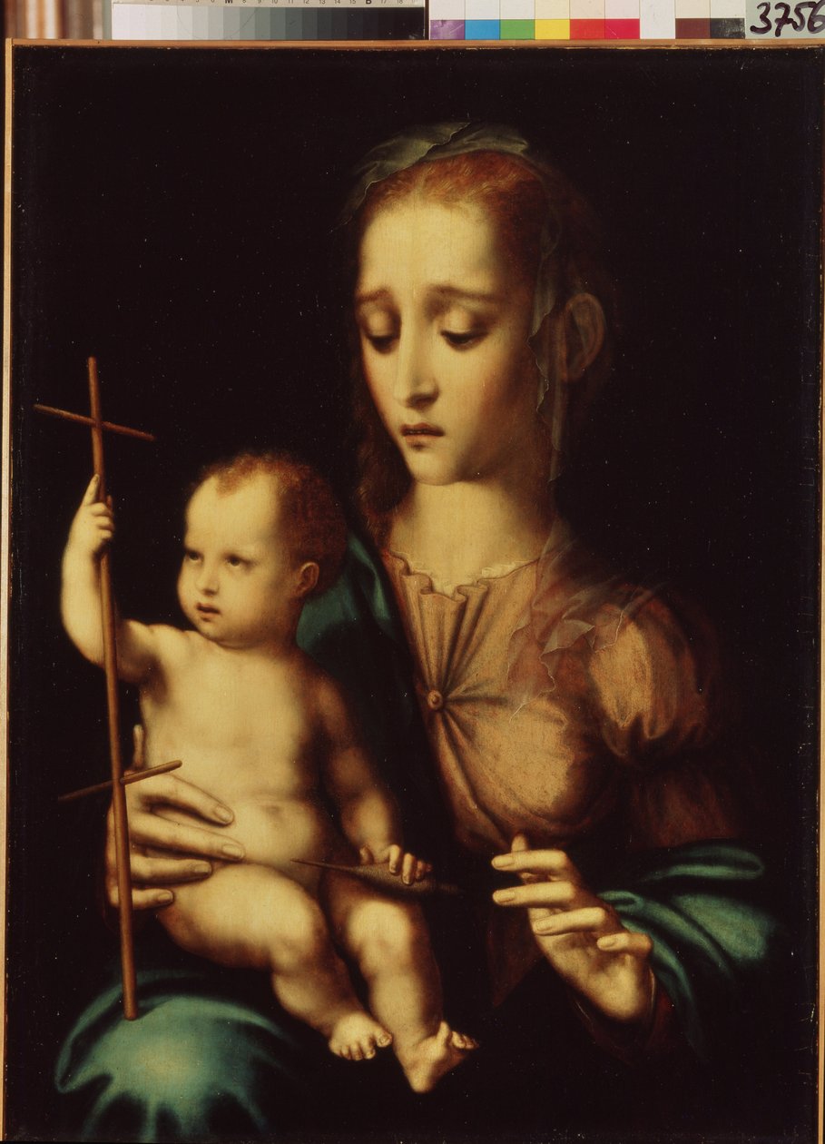 Madonna ve Distafflı Çocuk (Madonna ve Distafflı Çocuk). Luis de Morales (1509/20-1586), 1570 dolaylarında tablo. İspanyol sanatı, Maniyerist stil. Ermitaj Müzesi, Saint Petersburg. by Luis de Morales