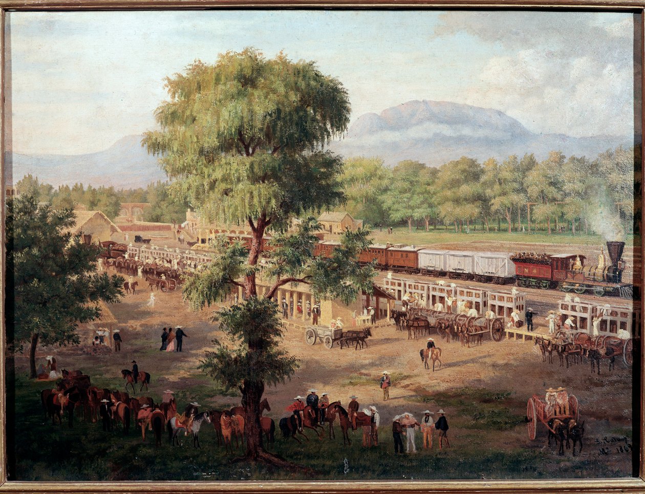 Luis Coto (1830-1891) Mexico City, Ulusal Tarih Müzesi, Chapultepec Kalesi tarafından resim Meksika vadisinin demiryolunun görünümü by Luiz Coto