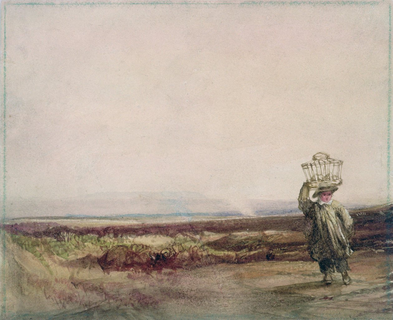 Moorland Manzarasında Kafasında Sepet Taşıyan Bir Çocuk by Luke Clennell