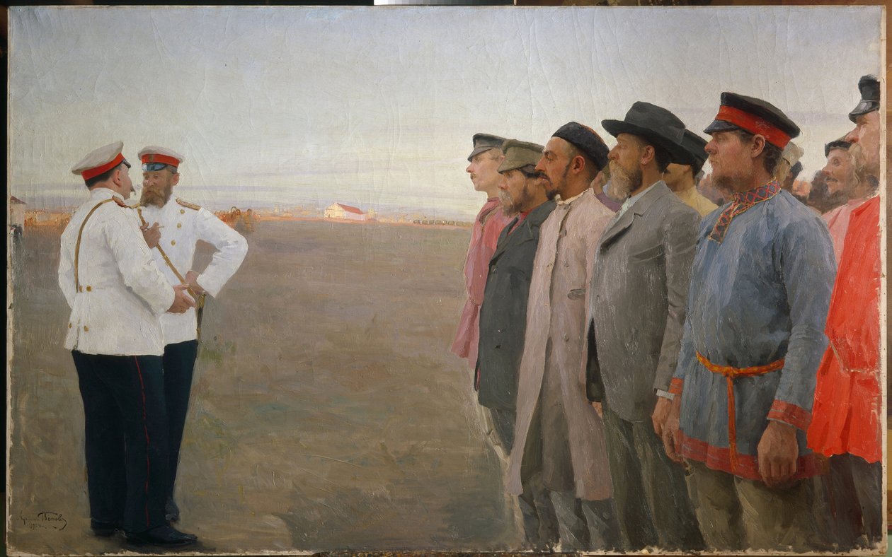 İşe Alım - Resim Lukian Vasilyevich Popov (1873-1914), tuval üzerine yağlı boya by Lukjan Vasilievich Popov