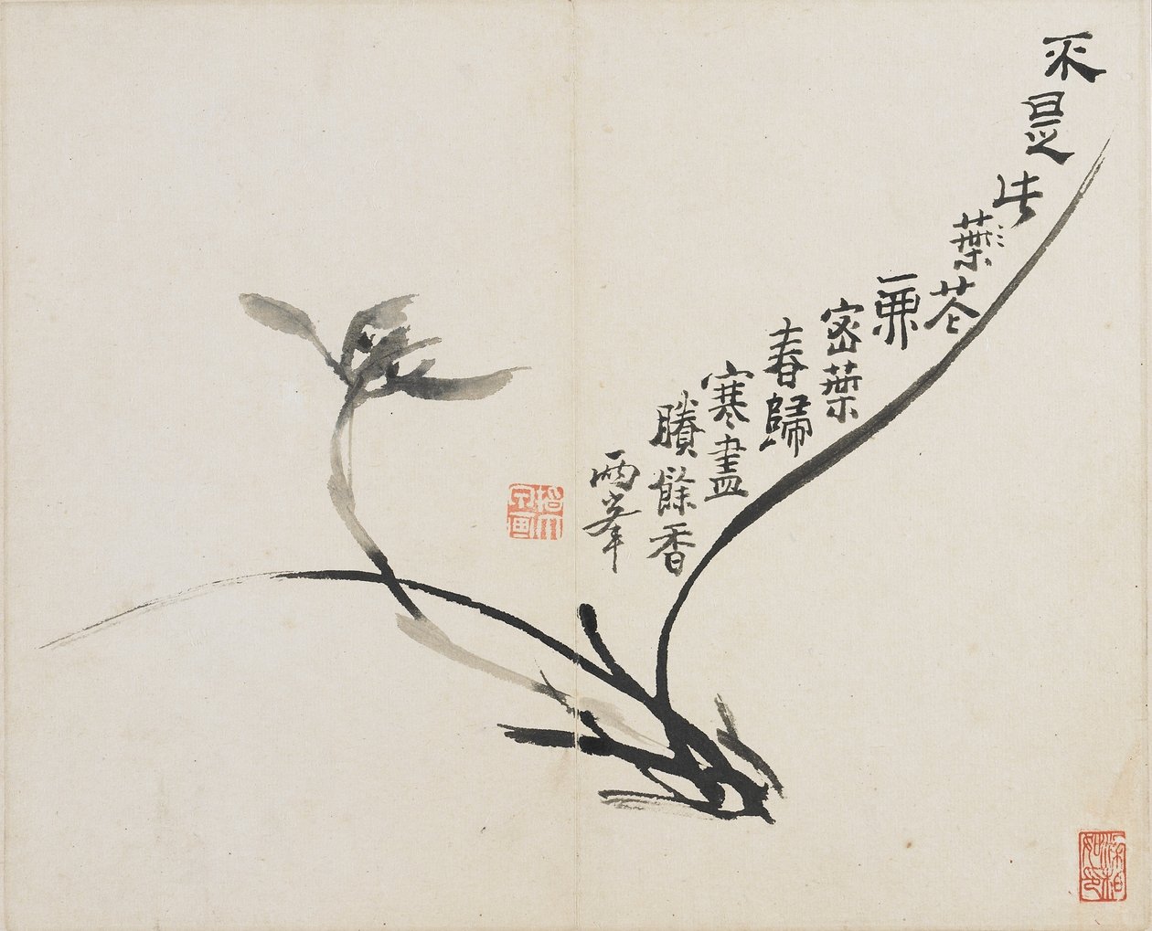 Manzaralar, Çiçekler ve Kuşlar: Orkide, Qing Hanedanlığı, 1780 (kağıt üzerine mürekkep) by Luo Ping
