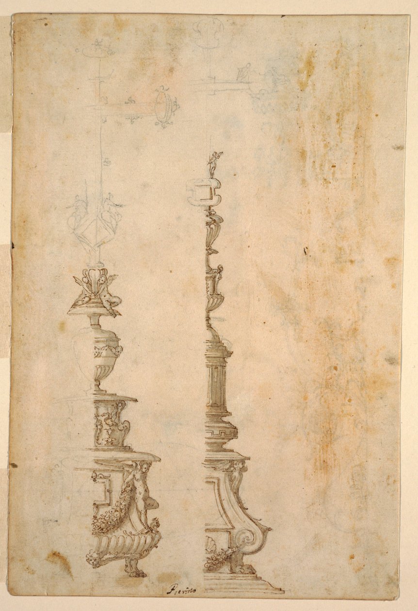 Altar Haç Kaideleri İçin İki Tasarım; tersi, Beş Proje için Tasarımlar by Luzio Romano