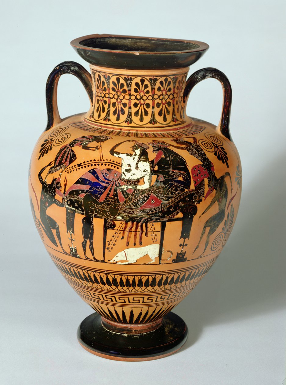 Dionysos ve Ariadne Ziyafetlerini betimleyen siyah figürlü amfora, Yunanca, MÖ 530-520 (kil) by Lysippos
