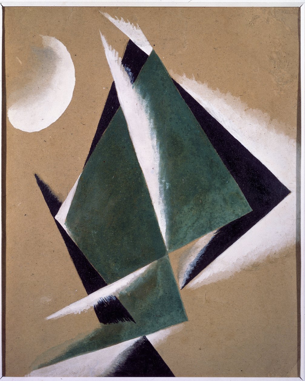 Beyaz yarım ay ile inşaat. Lyubov (Lioubov) Sergeyevna Popova (1889-1924), karton üzerine guaj by Lyubov Sergeevna Popova