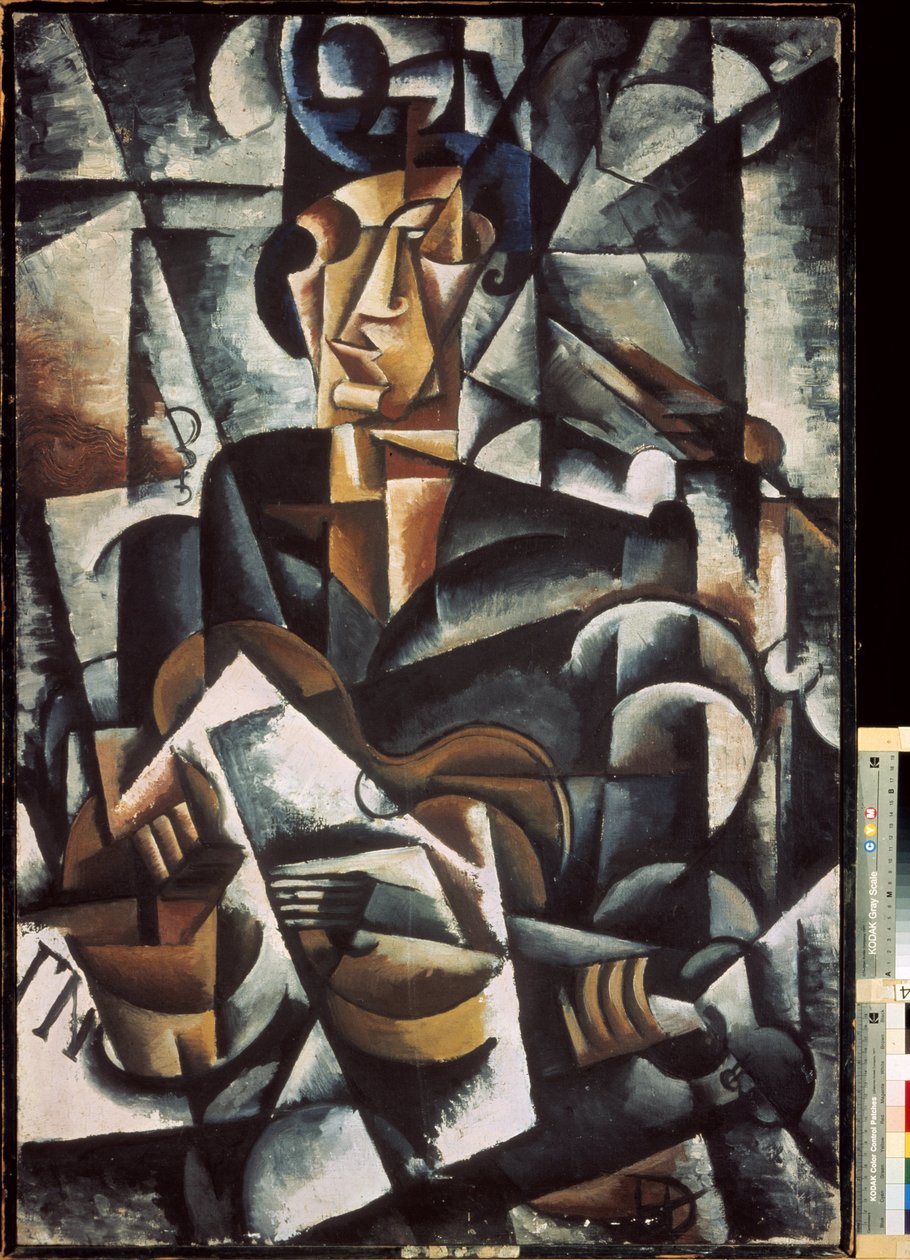 Gitarlı kadın. Lyubov (Lioubov) Sergeyevna Popova (1889-1924) tarafından yapılan tablo, tuval üzerine yağlı boya by Lyubov Sergeevna Popova