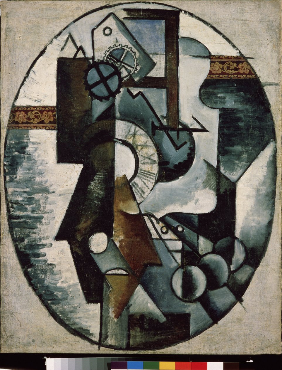 Saat. Lyubov (Lioubov) Sergeyevna Popova (1889-1924) tarafından yapılan tablo, tuval üzerine yağlı boya ve kolaj by Lyubov Sergeevna Popova