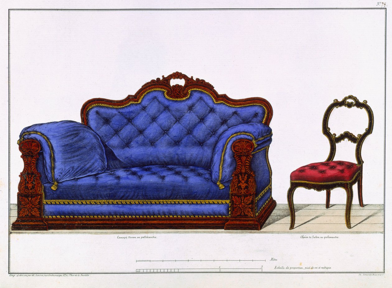 Mobilya ve İç Dekorasyon Modellerinden Fransız Kanepe ve Sandalye, Paris, Santi, M, 1828 by M. Santi