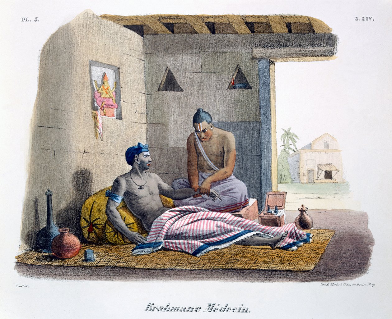A Brahmin doctor taking a pulse, 1827-35  by M.E. Burnouf