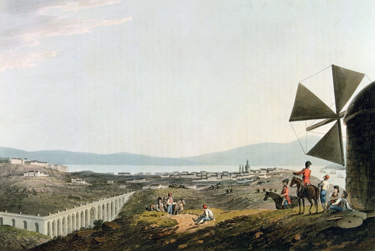 Lizbon ve Alcantara Su Kemeri, I. Clark tarafından oyulmuş by M. (after) Bradford