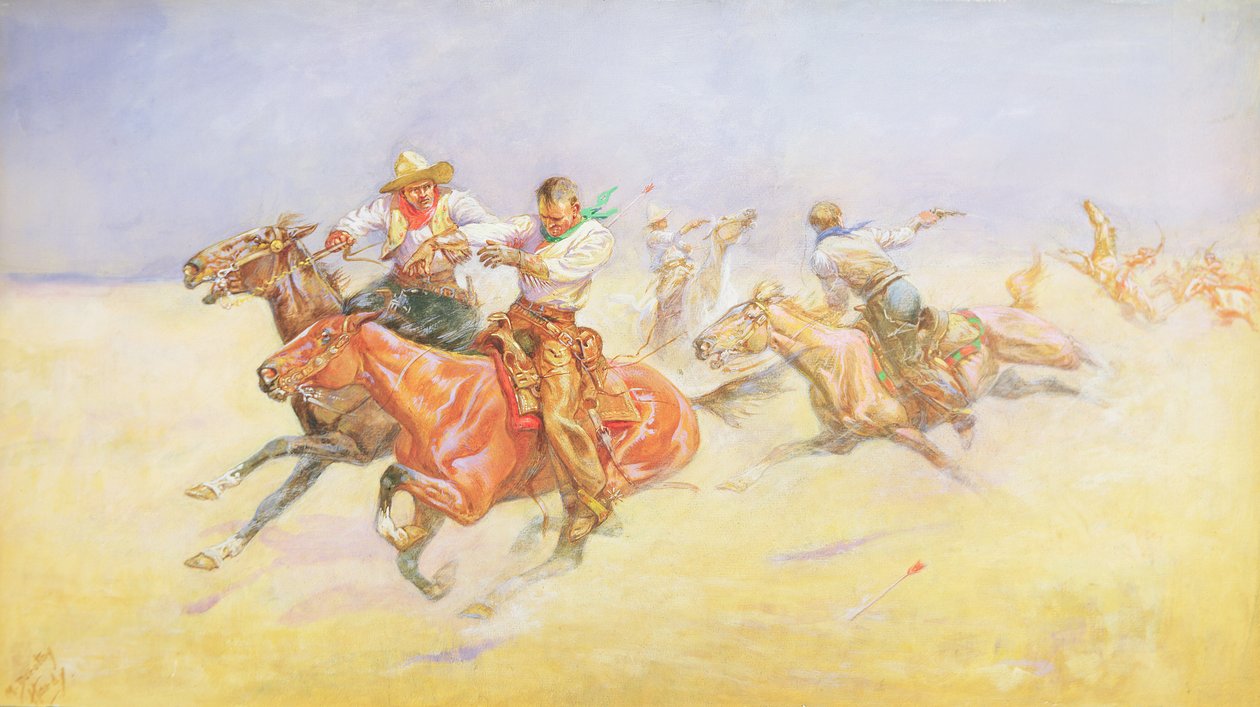 Kovboylar ve Kızılderililer (kağıt üzerine sulu boya ve guaj boya) by M. Dorothy Hardy