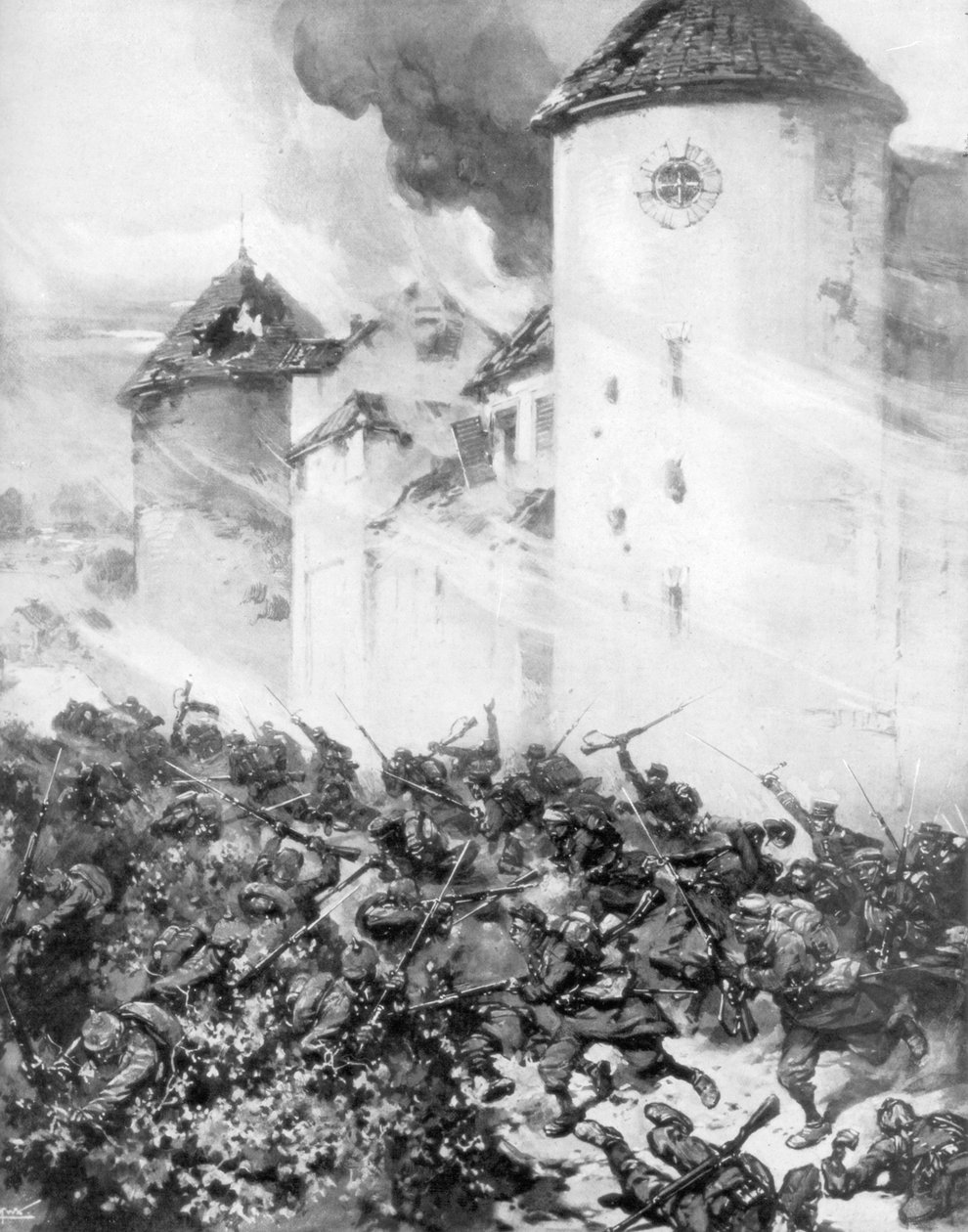 Fransızlar ve Almanlar Chateau de Mondement duvarları altında savaşıyor, Fransa, 1914. by M. H. W. Koekkok