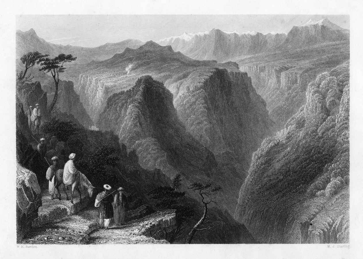 Lübnan Dağı, Kedesha vadisinin yukarısında veya Kutsal Vadi, Lübnan, 1841. by M. J. Starling