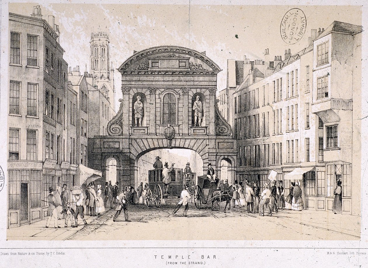 Temple Bar, Londra, c1845 by M and N Hanhart