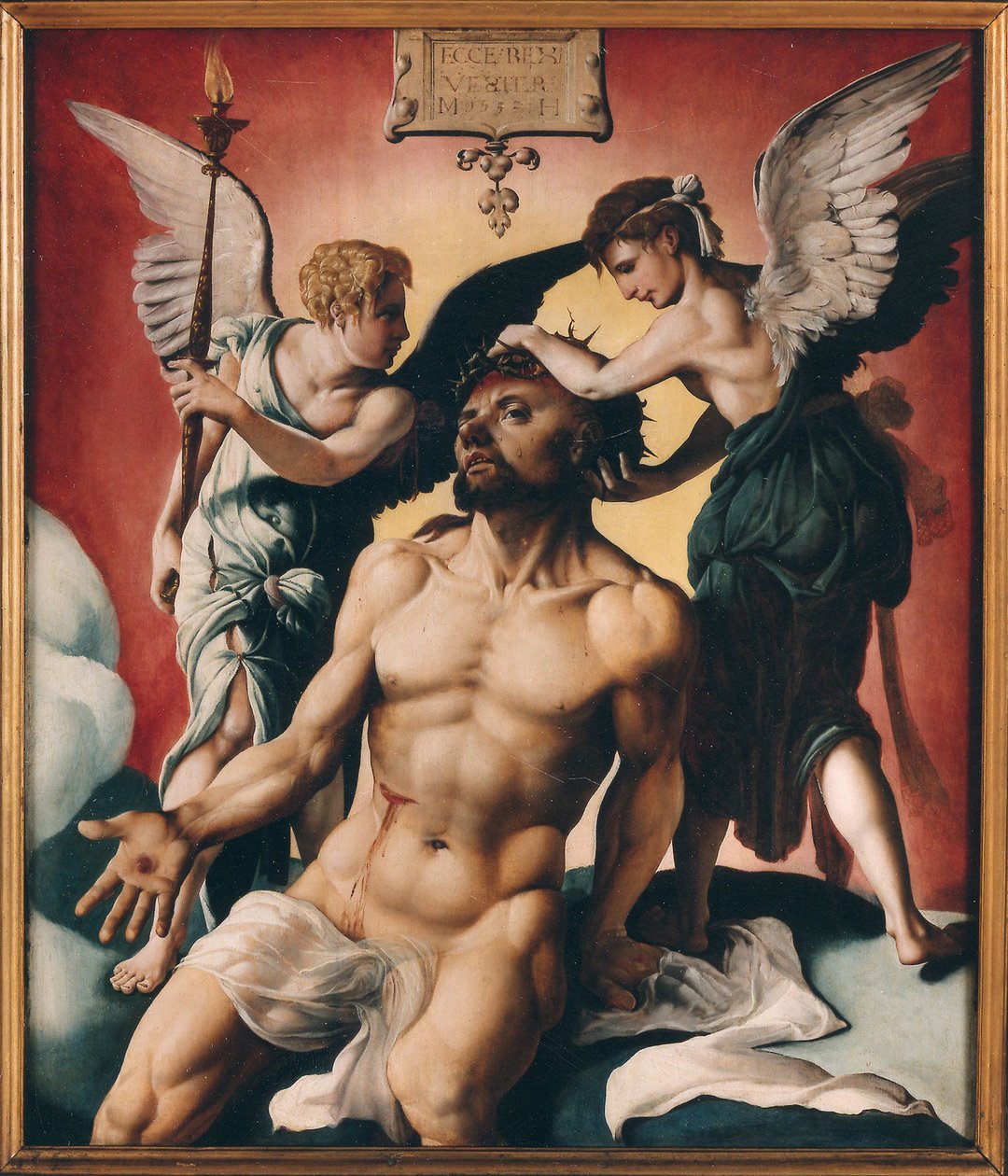 İki melek arasında dikenlerle taçlanan İsa, 1532. by Maarten Jacobsz Heemskerck van