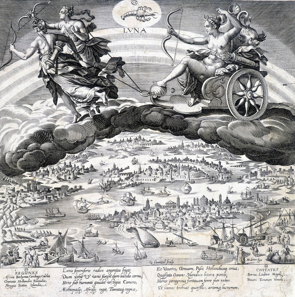 Luna: etkisi altındaki Ay (Diana) ve Akrep alegorisi (Zodyak işareti) - Maaerten de Vos (Martin de Vos, Marten de Vos) (1532-1603), n.d. by Maarten de Vos