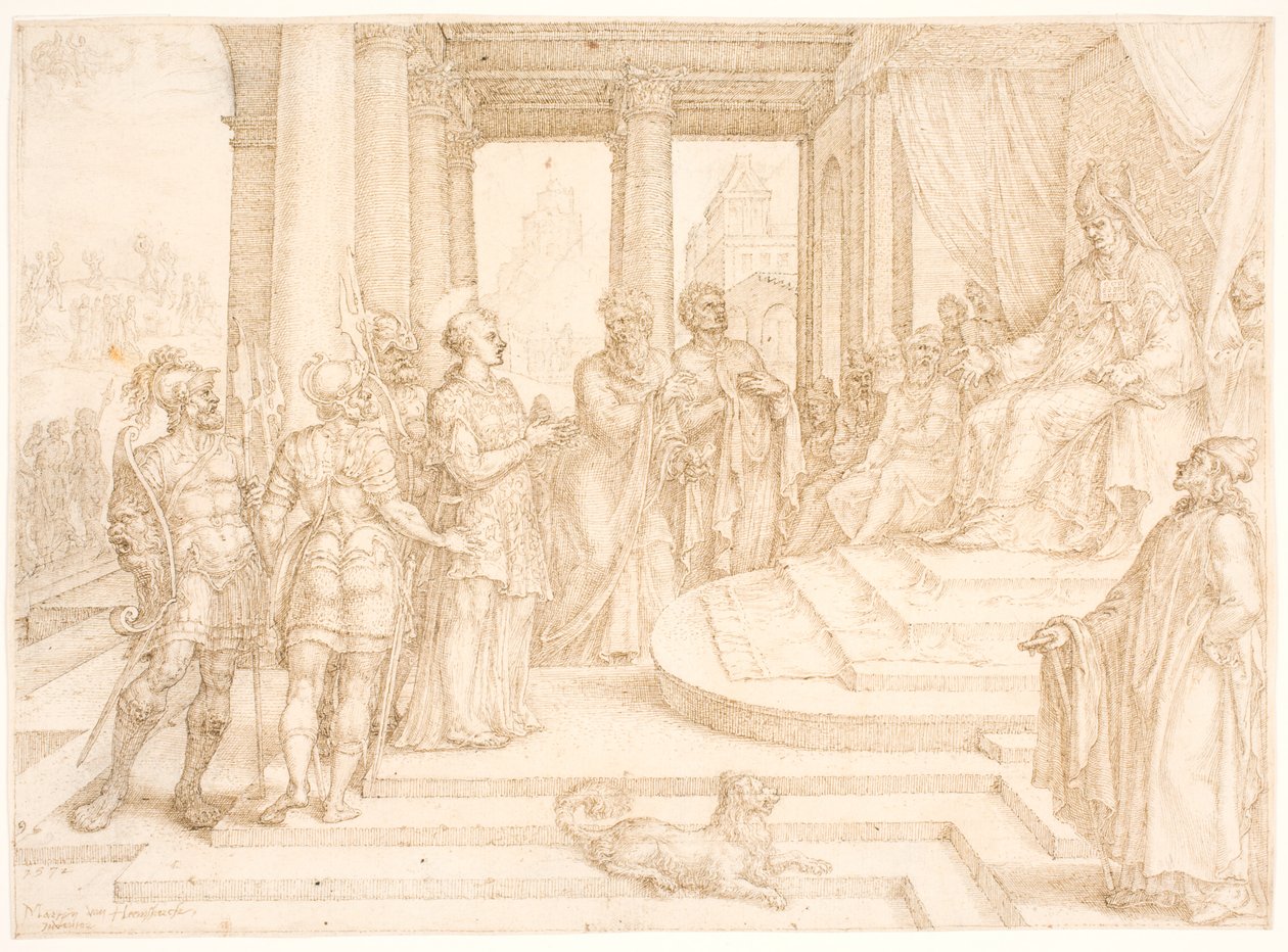 Aziz Stephen başrahibe sunulur by Maarten van Heemskerck