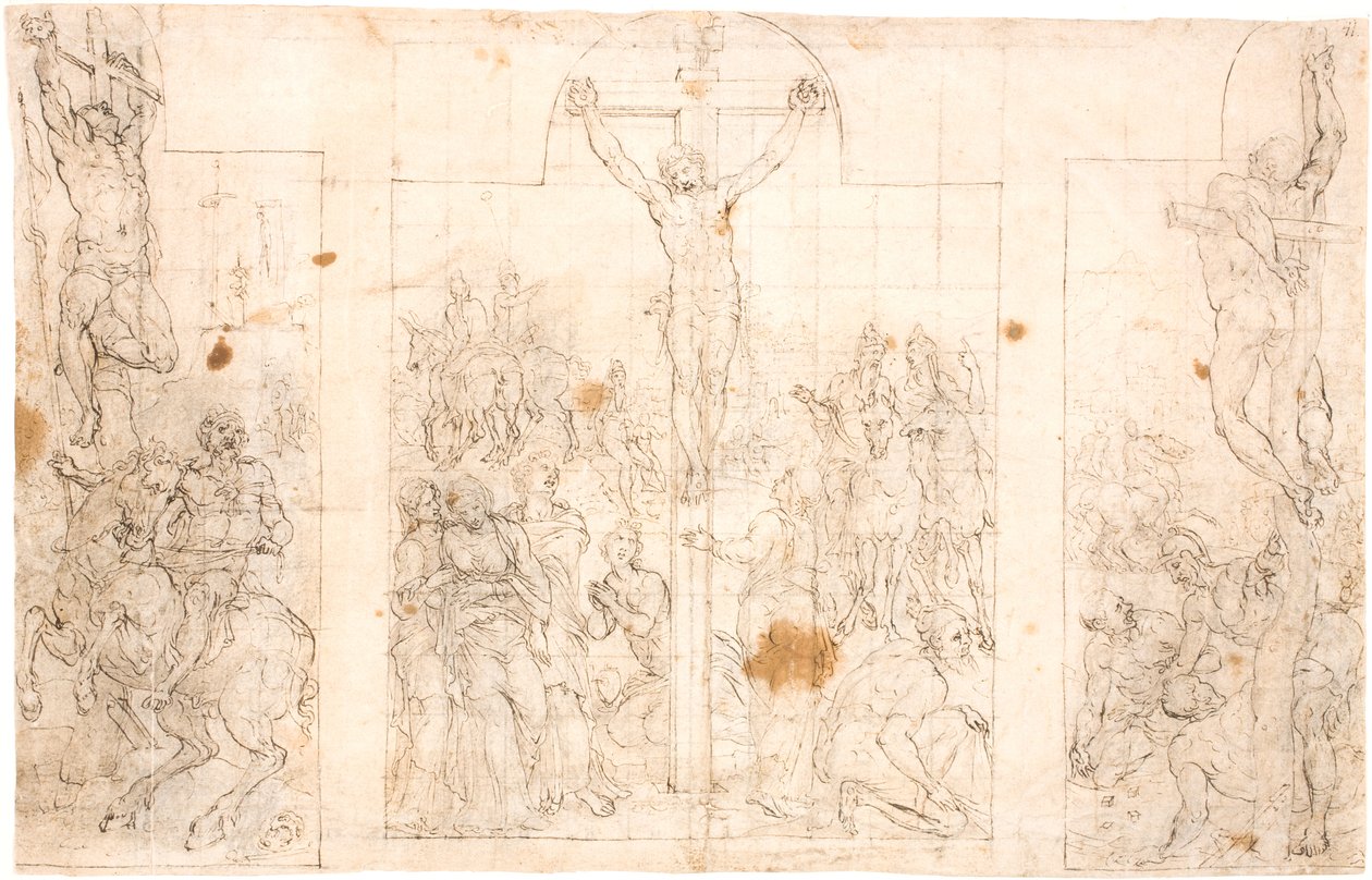 Çarmıha gerilmeyi tasvir eden üç kanatlı bir sunak için ön çalışma by Maarten van Heemskerck