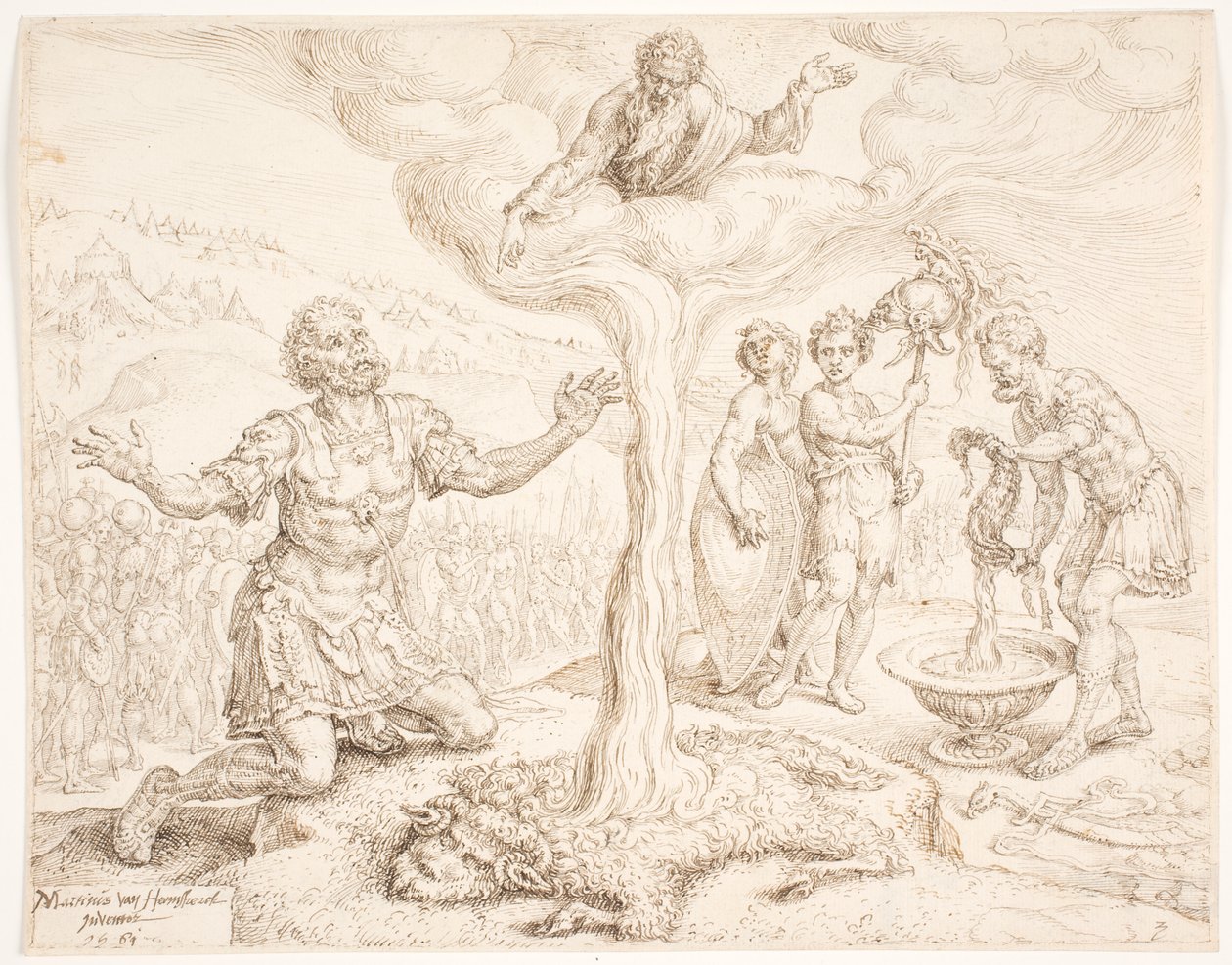 Duada diz çökmüş Gideon (Çiy ve Yün Yaprağının Öyküsü) by Maarten van Heemskerck