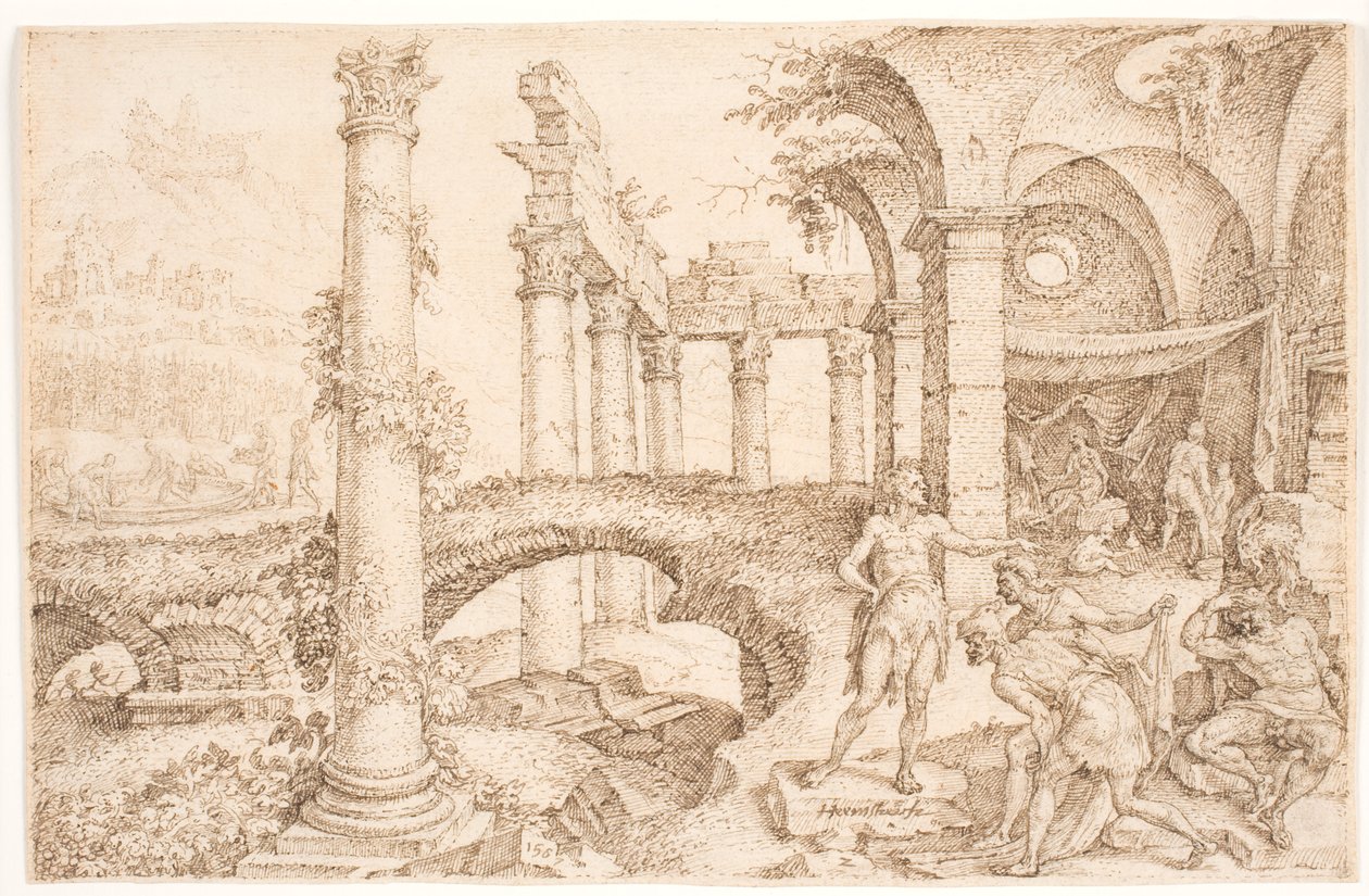Noah ile alay eden jambon by Maarten van Heemskerck
