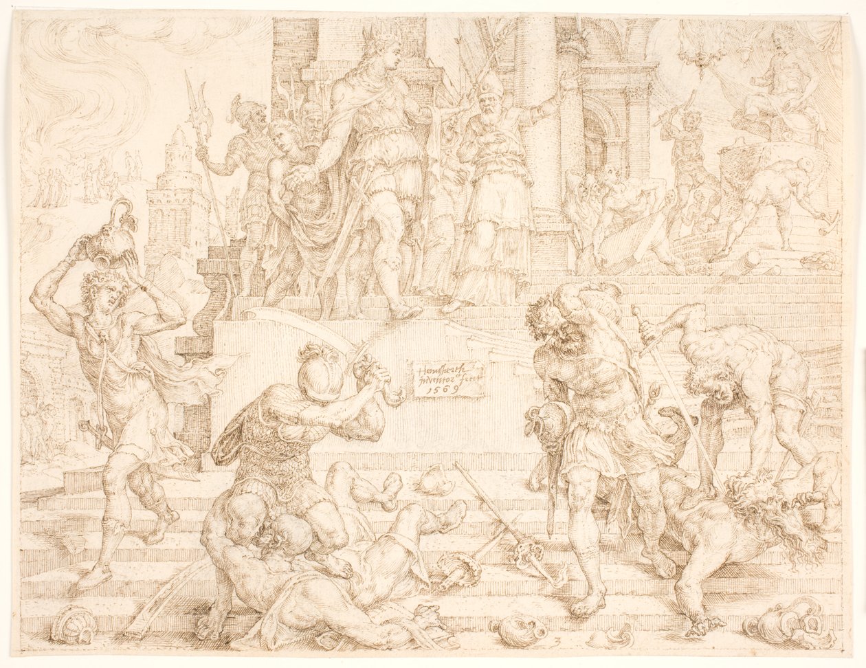 Yoşiya, Baal için yapılan her şeyin yok edilmesini ve rahiplerin öldürülmesini emreder by Maarten van Heemskerck