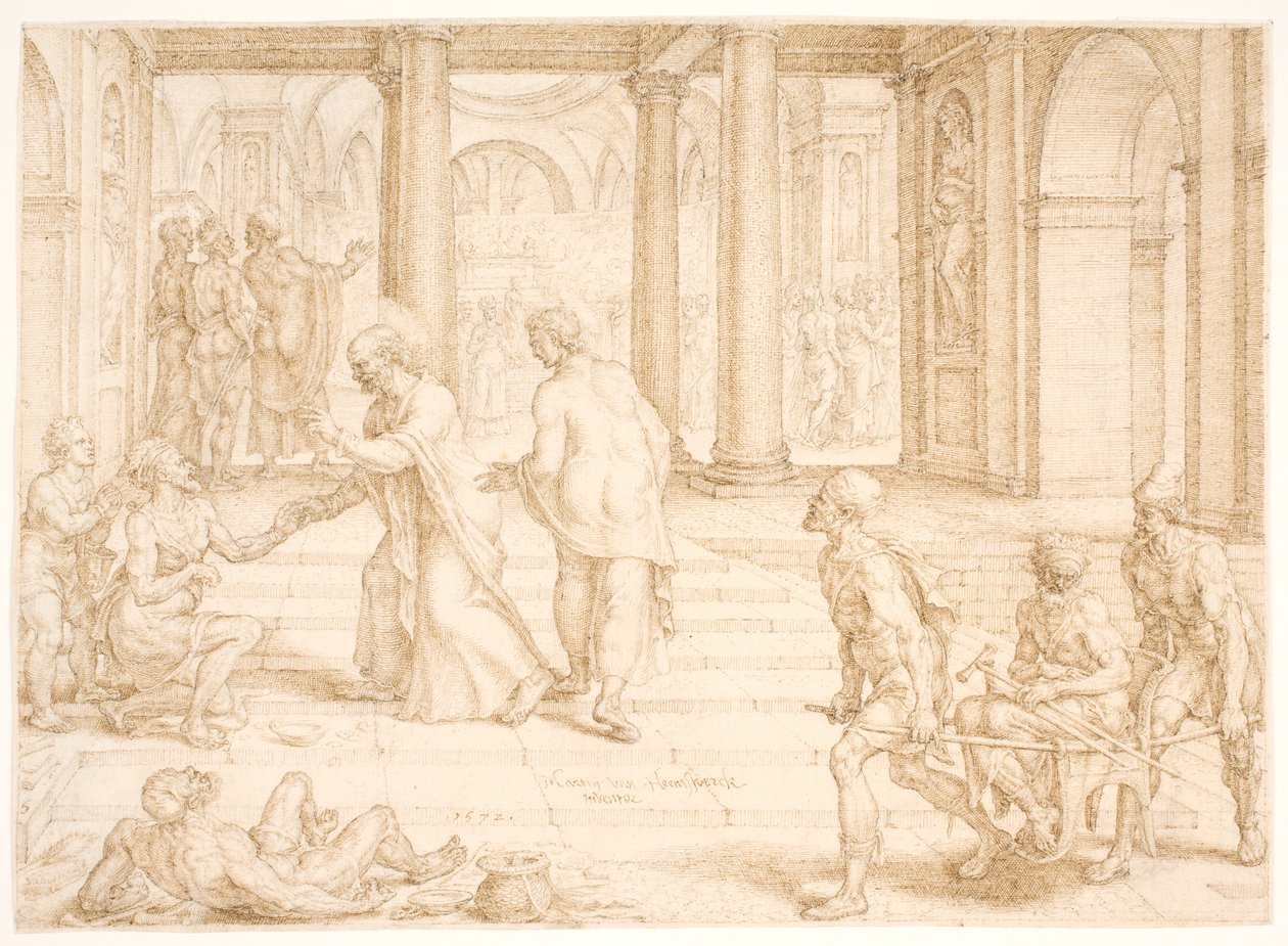Peter bir kuzuyu iyileştirir by Maarten van Heemskerck