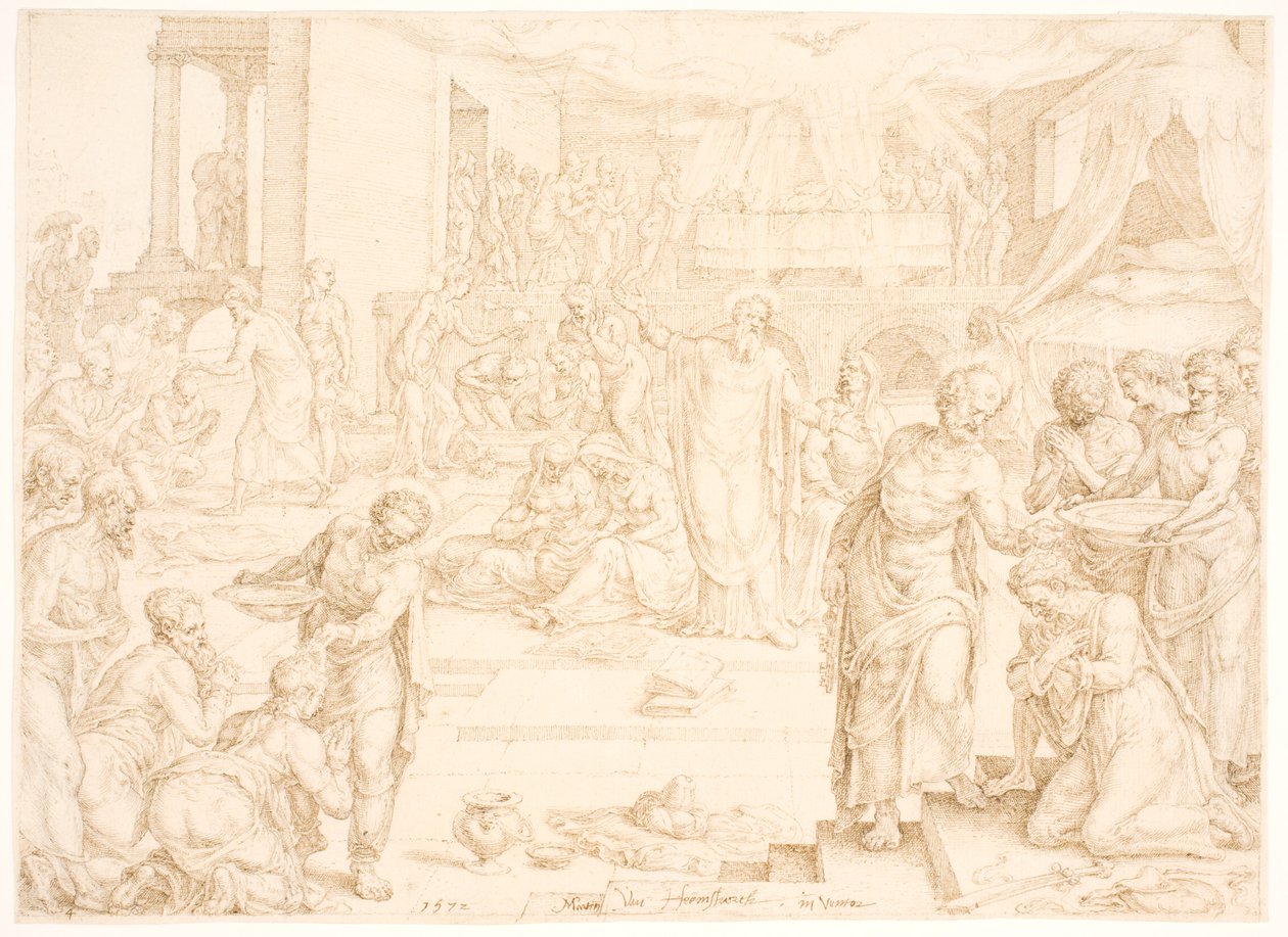 Petrus ve diğer resuller Yeruşalim’deki cemaati vaftiz ediyor by Maarten van Heemskerck