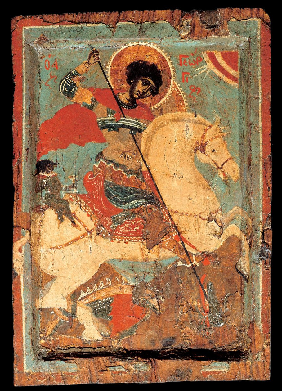 At sırtında ejderha avcısı St George by Macedonian workshop